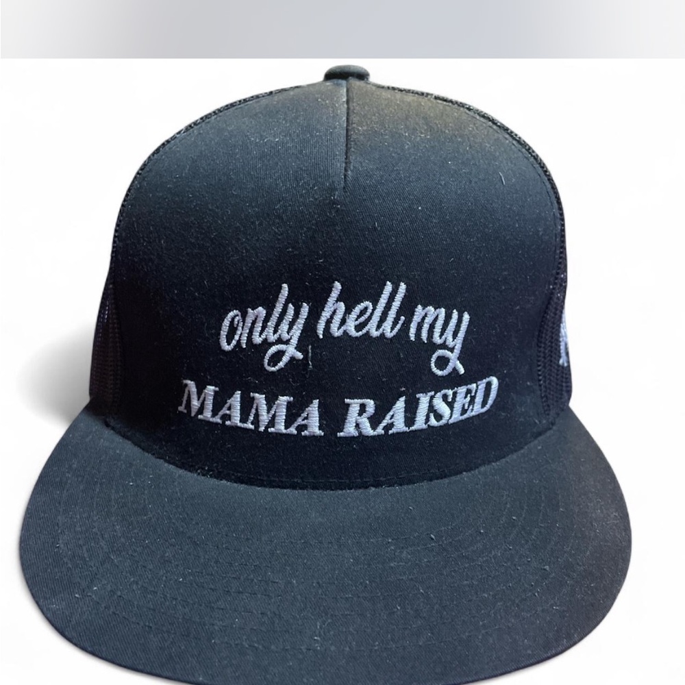 Black Men’s Cap with White Embroidery Only Hell My Mama Raised